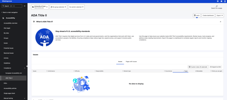 Siteimprove Compliance Tab Screenshot